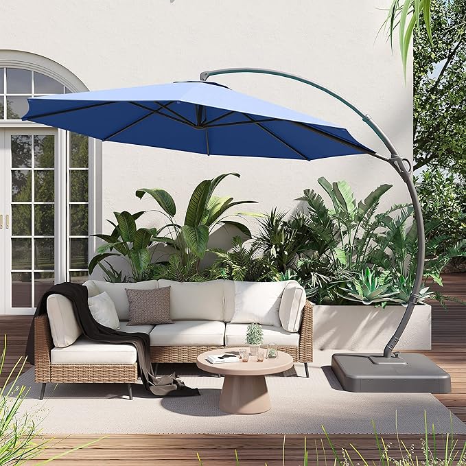 LAUSAINT HOME Outdoor Patio Umbrella with Base included, Deluxe Curvy Cantilever Umbrella Heavy Duty Offset Hanging Umbrella