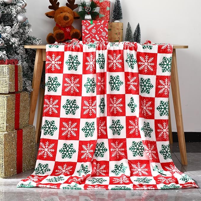 Buryeah 12 Pack 59" x 40" Christmas Fleece Blankets Bulk for Homeless Winter Warm Flannel Soft Cozy Throw Blankets Printed Snowflake Deer Snowman for Home Bedding Couch Chair Gift(Classic Style)