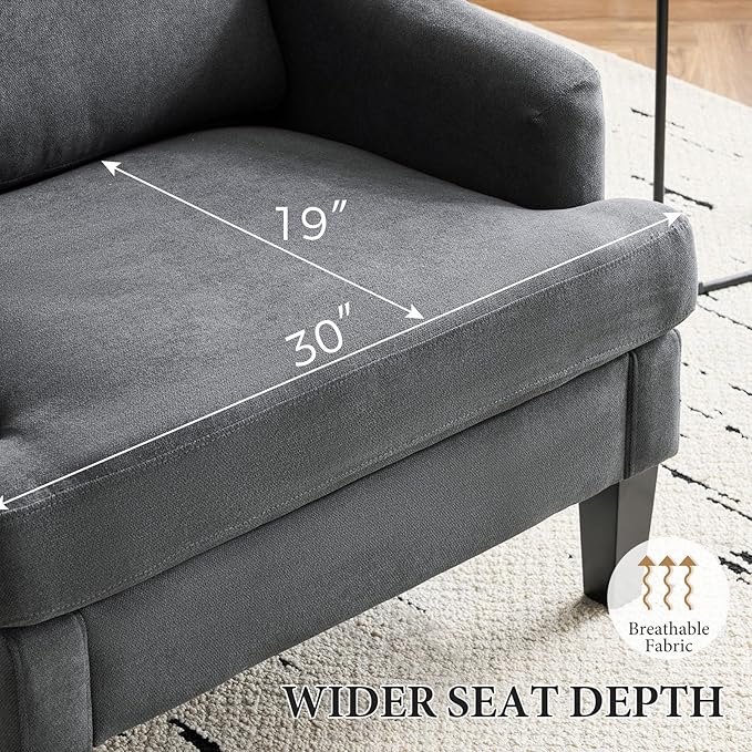 Bezseller Modern Accent Chair, Upholstered Reading Armchair with Wood Legs, Mid-Century Leisure Comfy Single Sofa Chair for Living Room, Bedroom, Home, Office, Dark Grey