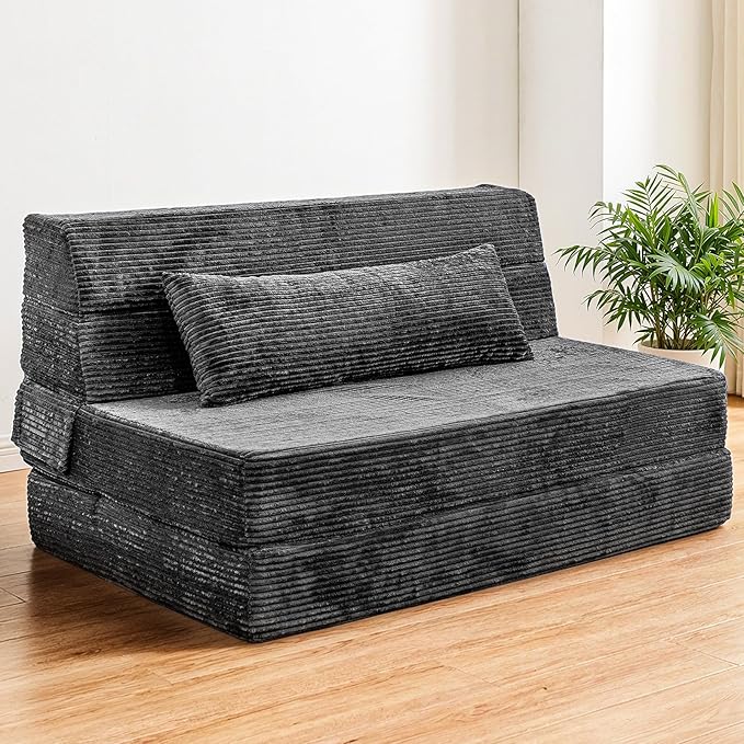 Cvortll Folding Sofa Bed, Convertible Sleeper Chair with Pillow, High Density Memory Foam Fold Out Couch, Foldable Mattress Futon Sofa for Living Room/Dorm/Guest Use/Apartment/Home Office
