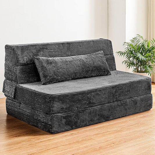 Cvortll Folding Sofa Bed, Convertible Sleeper Chair with Pillow, High Density Memory Foam Fold Out Couch, Foldable Mattress Futon Sofa for Living Room/Dorm/Guest Use/Apartment/Home Office