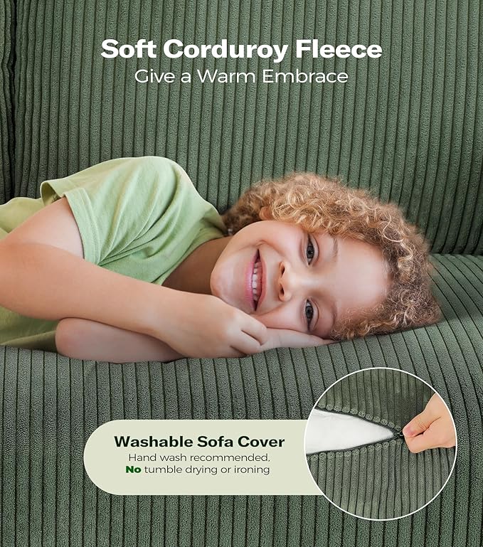 Welzona Loveseat Sofa, 51" Love Seat, Comfy Corduroy Small Loveseat for Small Spaces, Tool-Free Setup Couch for Bedroom, All-Wood Couches for Living Room, No Pillow Included, Green