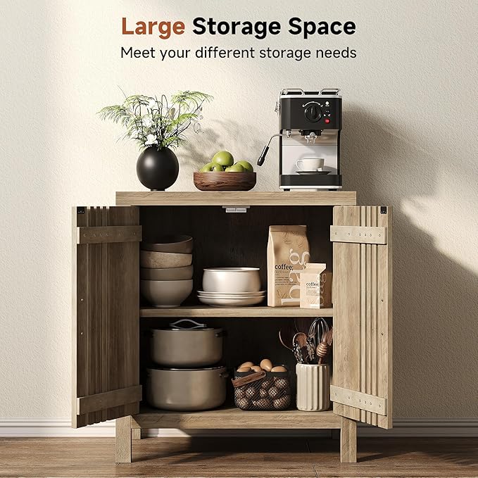 Sideboard Buffet Cabinet with Storage, Farmhouse Storage Cabinet Kitchen Buffet Cabinets, Wood Coffee Bar Sideboard for Kitchen, Entryway, Living Room, Natural Oak