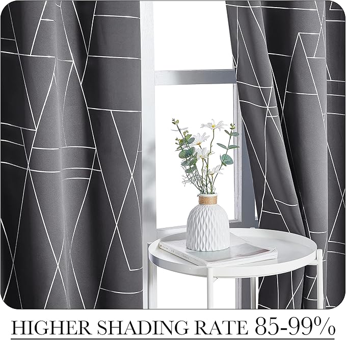 NICETOWN Blackout Curtains for Living Room - Foil Printed Shiny Stripes Pattern Thermal Insulated Blackout Drapes for Bedroom Kitchen Loft Cafe Window (2 Panels, 52" Wide by 63" Long)