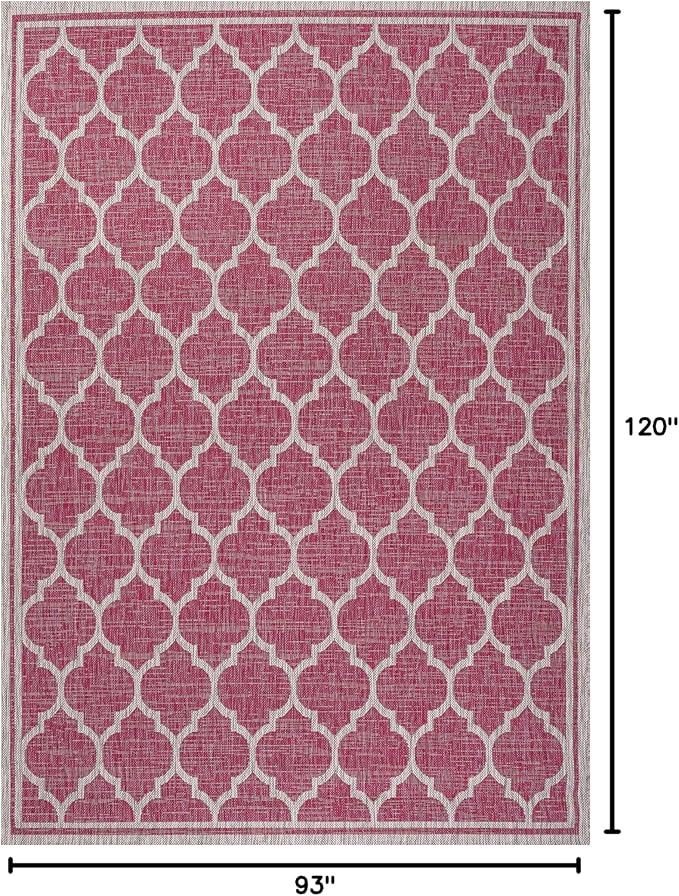 JONATHAN Y Moroccan Trellis Indoor Outdoor Area Rug 8X10 Fuchsia/Light Gray, Trebol Textured Weave for Backyard, Patio, Porch, Easy-Cleaning, High Traffic, Pet-Friendly, Non-Shedding (SMB109H-8)