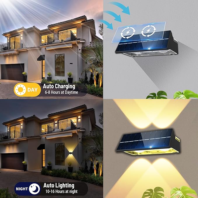 Solar Fence Lights Outdoor,Solar Up and Down Lights Garden Fence Wall Lights Solar Powered IP65 Waterproof 9 Colors 11 Modes RGB Fence Lighting for Patio/Backyard/Porch/Fence (8)