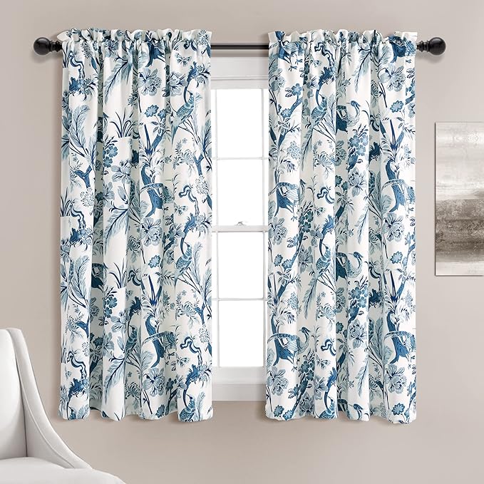 Lush Decor Dolores Light Filtering Window Panels, Pair, 52" W x 63" L, Blue - Floral Curtains for Bedroom - Vintage Curtains - Coquette Room Decor