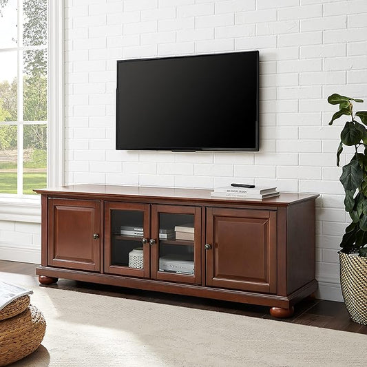 Crosley Furniture Alexandria Low Profile TV Stand for 65+ inch TVs, Entertainment Center with Storage Shelves, Vintage Mahogany