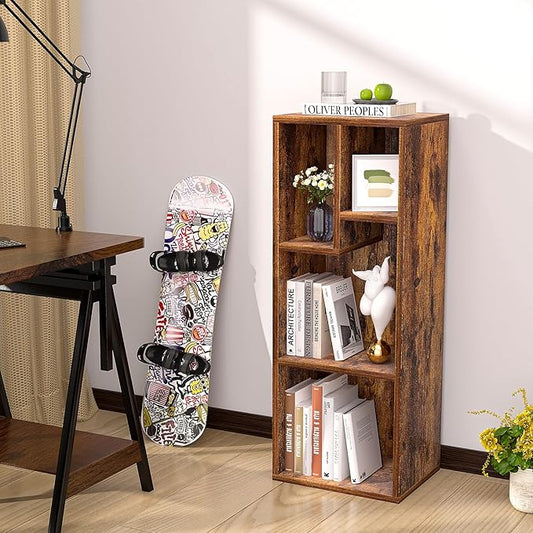 VECELO 3-Tier 4-Cube Bookshelf with Height Difference Shelves, 66 LBS Per Shelf Heavy Duty Bookcase, Modern Floor Standing Storage Unit for Living Room Bedroom, Rustic Brown