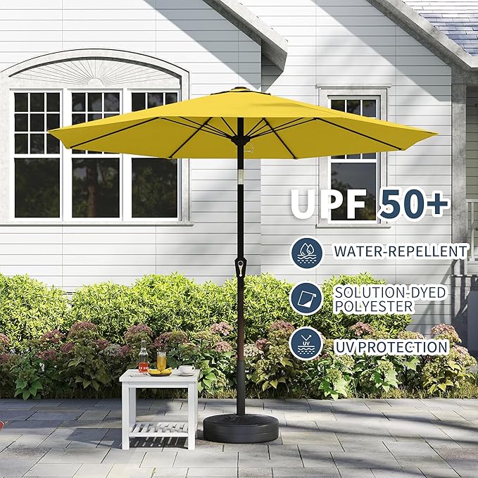 PatioKingdom 11FT Patio Umbrella,Outdoor Umbrella with Push Button Tilt and Crank,Market Table Umbrella with 8 Sturdy Fiberglass Ribs UV Protection