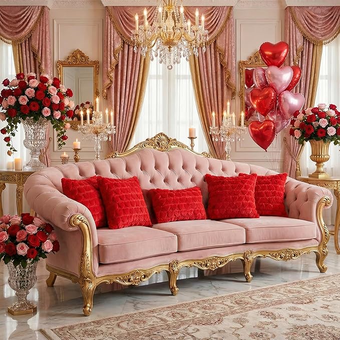 Valentine Pillow Covers 20x20 Set of 2, Valentine Decorations Indoor Love Heart Soft Plush Faux Fur Throw Pillow Covers for Bedroom Red Pillowcase Living Room Sofa Holiday Home Decor