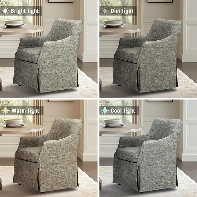 Martha Stewart London Dining Chair - Solid Wood & Plywood, Skirted Metal Base Accent Armchair, Lumbar Pillow -Modern Classic Family Dining Room Furniture 25" W x 26" D x 34" H, Grey