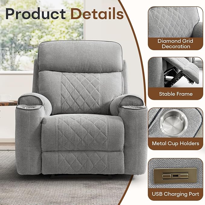 HAOMARKETS 3-Piece Power Recliner Sofa Set with Charging Port, Include 2 2-Seater Loveseat Reclining Couches with Hidden Storage and Cup Holders and 3-Seater Recliner Couch for Living Room, Light Grey