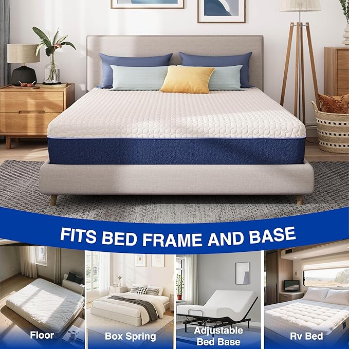 10 Inch Full Size Mattress, Gel Cooling Memory Foam Mattress, Pressure Relief, Medium Plush Feel, Mattress in a Box, CertiPUR US Certified