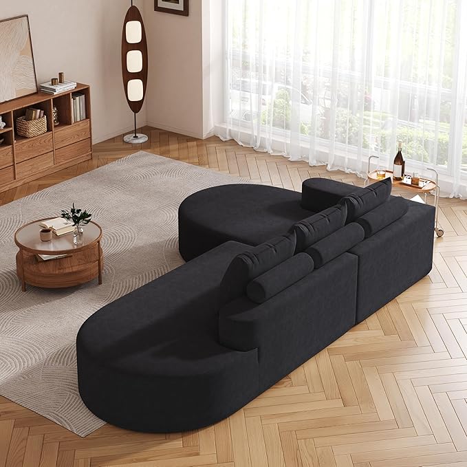 108.5" Curved Boneless Modular Sectional Sofa, Comfy Upholstered Memory Foam L-Shaped Corner Couch, High-Density Foam Cloud Sofa with Extra Wide Chaise for Living Room | Deep Seat, Wider Armrest, Free Combination