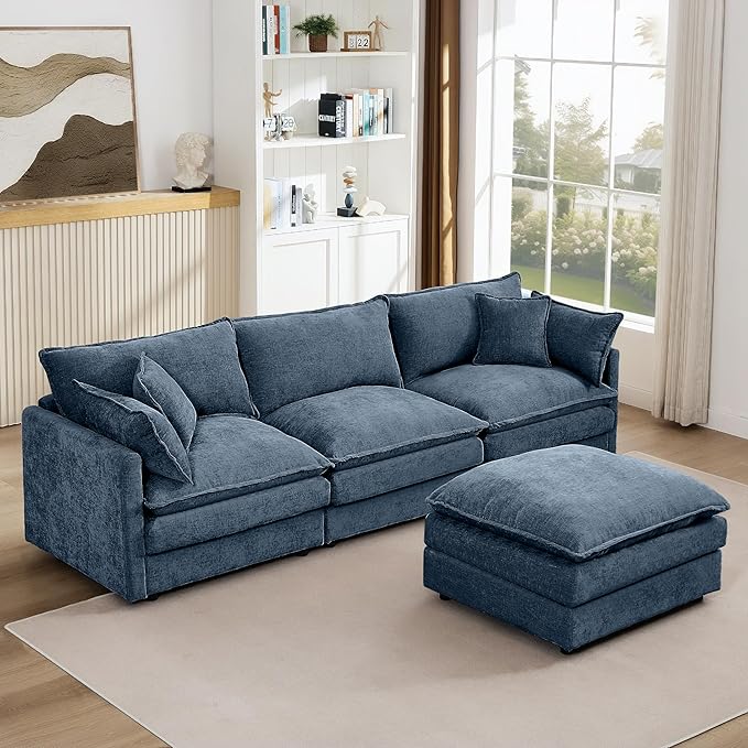 Eafurn Oversized Reversible Modular Sectional Sofa with Movable Ottoman, 4 Seater Convertible L Shaped Corner Couch Modern Chenille Sofa Set w/Double Layers Seat Cushions for Living Room Apartment | Deep Seat, Easy Assembly, 2-layer Cushions, DIY Combi...