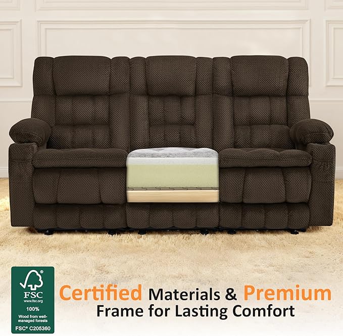 MCombo 80.7" W 3 Seater Power Reclining Sofa with Heat and Vibration Massage, Zero Gravity Recliner Sofa Couch with Drop Down Table for Living Room, Fabric 6316M10