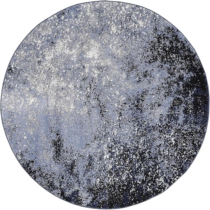 Nourison Home Passion Light Blue Black 5'3" x Round Area Rug - Easy Clean, Non Shedding, Bed Room, Living Room, Dining Room, Kitchen (5' x Round)