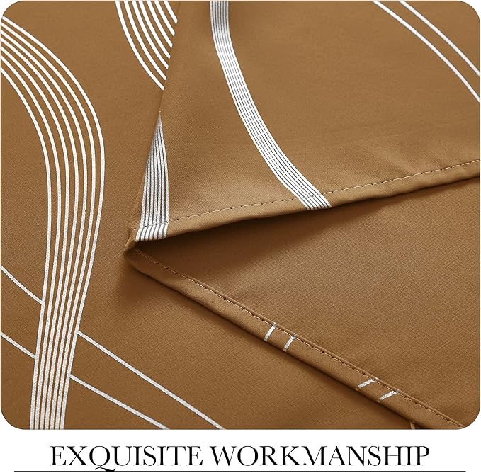 NICETOWN Blackout Gold Brown Kitchen Curtain 72 inch Long, Home Decoration Wave Line Foil Printed Design Drapes for Nursery and Baby Room, 2 Panels