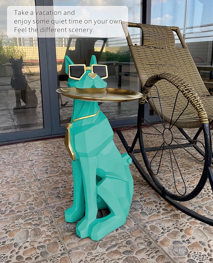 Beautiful and Elegant Decorative Pieces for Home, Dog Side Table with Tray and Storage，Dog 3D Sculpture Coffee Table Unique Home Decor (Green)