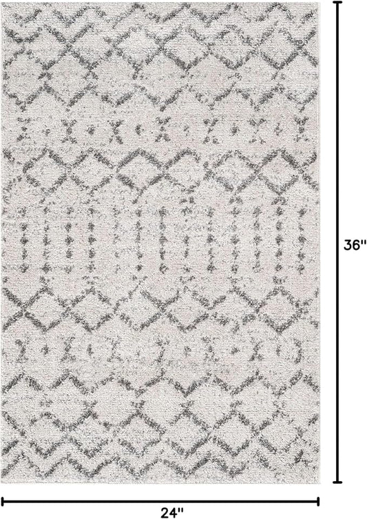 JONATHAN Y Boho Vintage Diamond Cream/Gray Indoor Area Rug 2X3 ft, Moroccan Hype for Living Room, Bedroom, Kitchen, Office, Easy-Cleaning, High Traffic, Pet-Friendly, Non-Shedding (MOH101B-23)