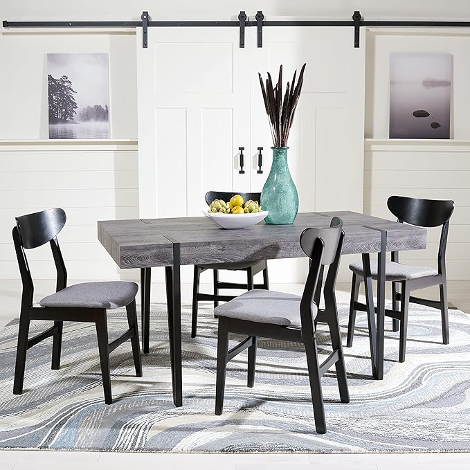 SAFAVIEH Home Collection Alyssa Mid-Century Rustic Industrial Dining Room Table DTB7000B, Black Oak/Black Legs