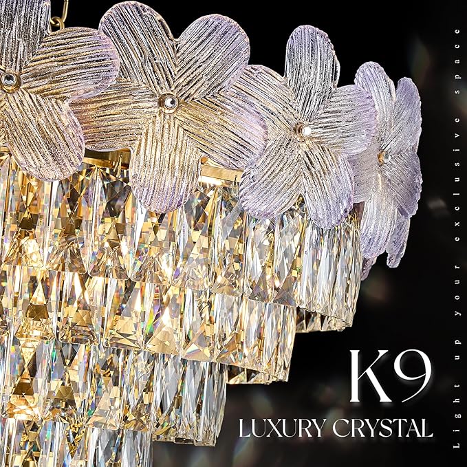 13-Light Modern Flower Elegant Chandeliers Purple 24" Luxury Chandelier Lighting Ceiling Pendant Light Fixture for Living Room Dining Room Kitchen Foyer