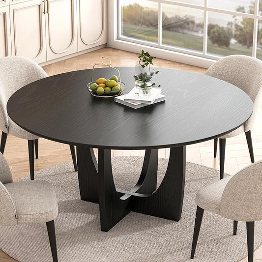 Casaphoria 42" Round Dining Table, Modern Kitchen Table for 4, Scratch-Resistant Top & Cross Arched Legs, Farmhouse Dinner Table for Living Room, Kitchen, Bar, Easy Assembly, Black