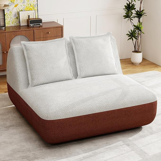 Hobestluk Small Couches for Small Spaces,42” Mini Loveseat Sofa 2-Seater Armless Sofa Chair with Side Pocket for Living Room,Bedroom,Dorm,Office (Terracotta+Beige)