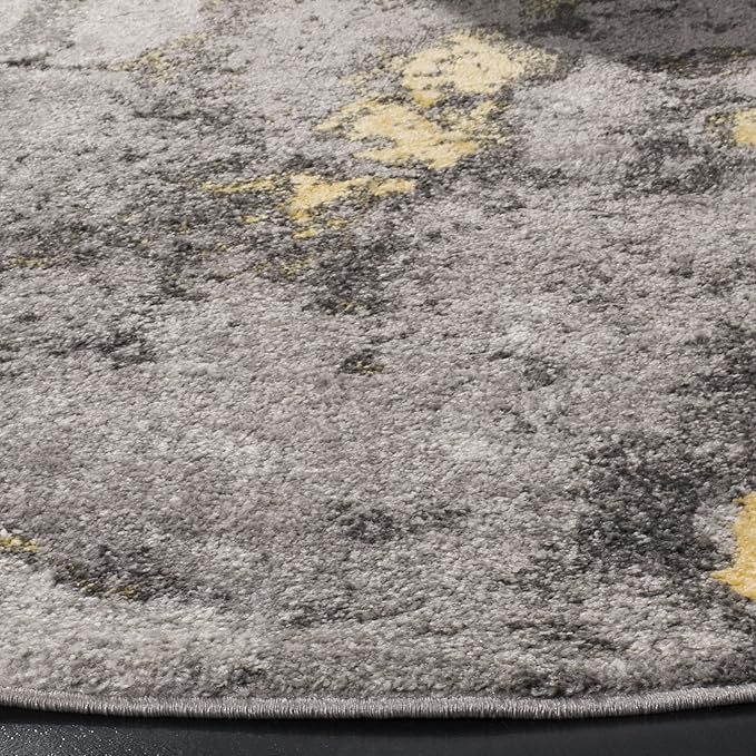 SAFAVIEH Adirondack Collection 10' Round Grey / Yellow ADR134H Modern Abstract Non-Shedding Dining Room Entryway Foyer Living Room Bedroom Area Rug