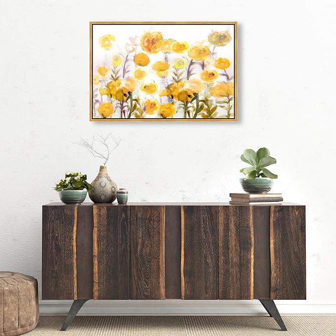 The Oliver Gal Artist Co. Floral and Botanical Wall Art Framed Canvas Prints 'Bella Garden Poppy Yellow' Gardens
