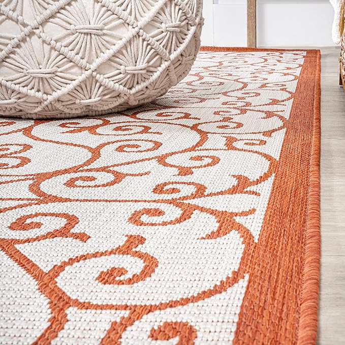 JONATHAN Y Vintage Filigree Indoor Outdoor Area Rug 9X12 Cream/Orange, Madrid Textured Weave for Backyard, Patio, Porch, Easy-Cleaning, High Traffic, Pet-Friendly, Non-Shedding (SMB107L-9)