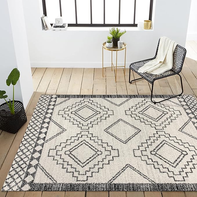 JONATHAN Y Amir Moroccan Beni Souk Cream/Black Indoor Area Rug, 10x13, Bohemian, Scandinavian, Easy-Cleaning for Living Room, Bedroom, Kitchen, Pet Friendly, Non-Shedding (MOH200A-13)