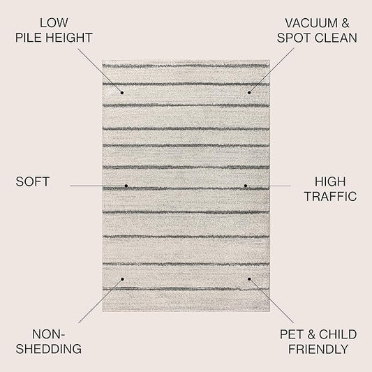 JONATHAN Y Williamsburg Minimalist Stripe Cream/Gray Indoor Area Rug, 4x6, Contemporary, Modern, Easy-Cleaning for Living Room, Bedroom, Kitchen, Pet Friendly, Non-Shedding (MOH201A-4)