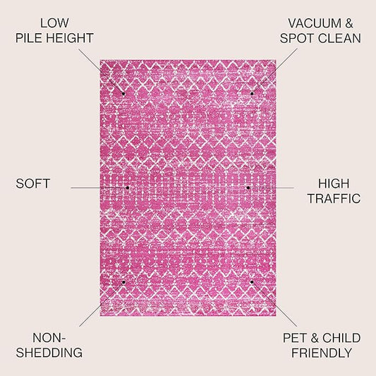 JONATHAN Y Boho Vintage Diamond Fuchsia/Ivory Indoor Area Rug 4X6 ft, Moroccan Hype for Living Room, Bedroom, Kitchen, Office, Easy-Cleaning, High Traffic, Pet-Friendly, Non-Shedding (MOH101G-4)
