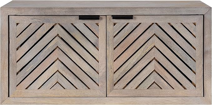 Kate and Laurel Mezzeta Decorative Coastal 2-Door Wall Cabinet, 30 x 10 x 14, Whitewash, Decorative Modern Storage Cabinet with Doors