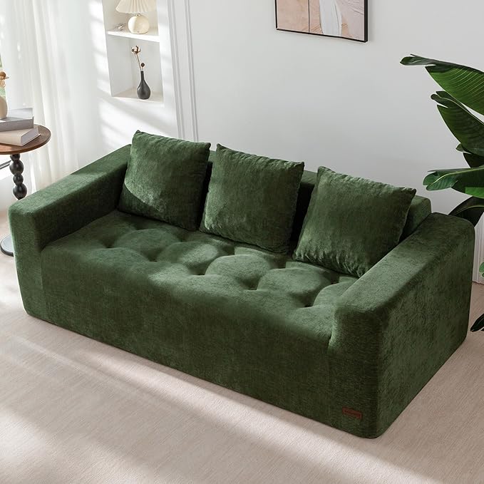MAXYOYO Modular Sofa Couch, 75" Oversized Loveseat Boneless Cloud Couch with Deep Seat, Chenille Upholstered Living Room Sleeper Sofa Chair for Living Room, No Assembly Required, Dark Green