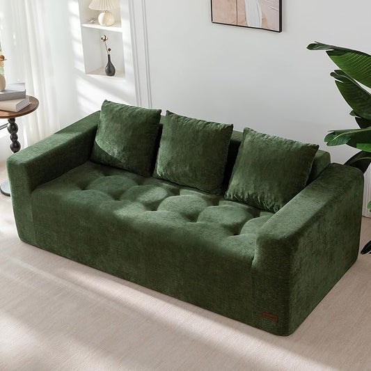 MAXYOYO Modular Sofa Couch, 75" Oversized Loveseat Boneless Cloud Couch with Deep Seat, Chenille Upholstered Living Room Sleeper Sofa Chair for Living Room, No Assembly Required, Dark Green