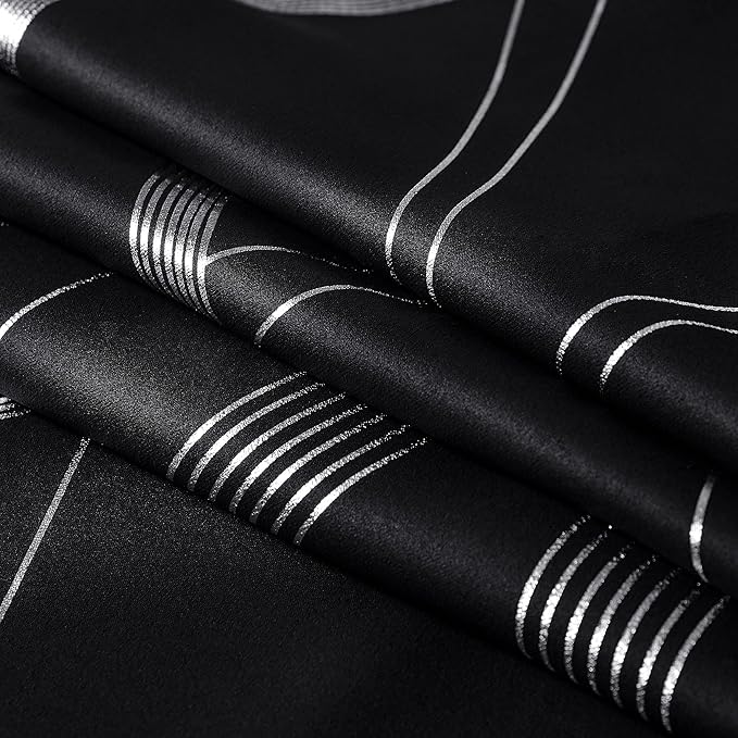 NICETOWN Black Out Curtains 54 inches Long for Small Window, 2 Panels, 42 inches Wide, Foil Printed Wave Lines Thermal Insulated Blackout Drapes for Bedroom Kitchen Loft Cafe