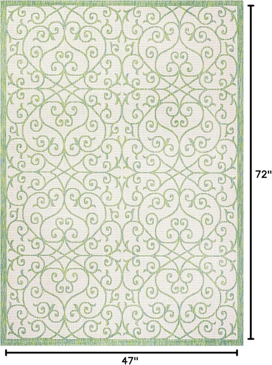 JONATHAN Y Vintage Filigree Indoor Outdoor Area Rug 4X6 Cream/Green, Madrid Textured Weave for Backyard, Patio, Porch, Easy-Cleaning, High Traffic, Pet-Friendly, Non-Shedding (SMB107J-4)