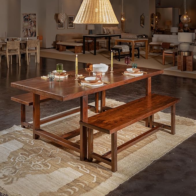 Creative Co-Op Elegant Acacia Trestle Dining Table, Walnut