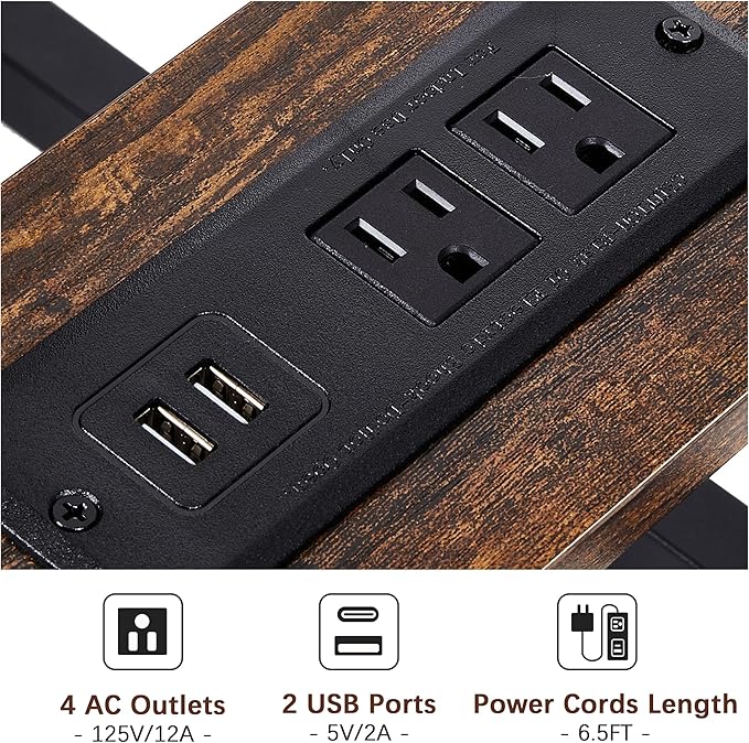 VECELO C-Shaped End Side Table with Charging Station & 2 USB Ports and Outlets for Living Room, Bedroom, with Adjustable Feet for Couch Sofa, Bedside, Small Spaces， Brown