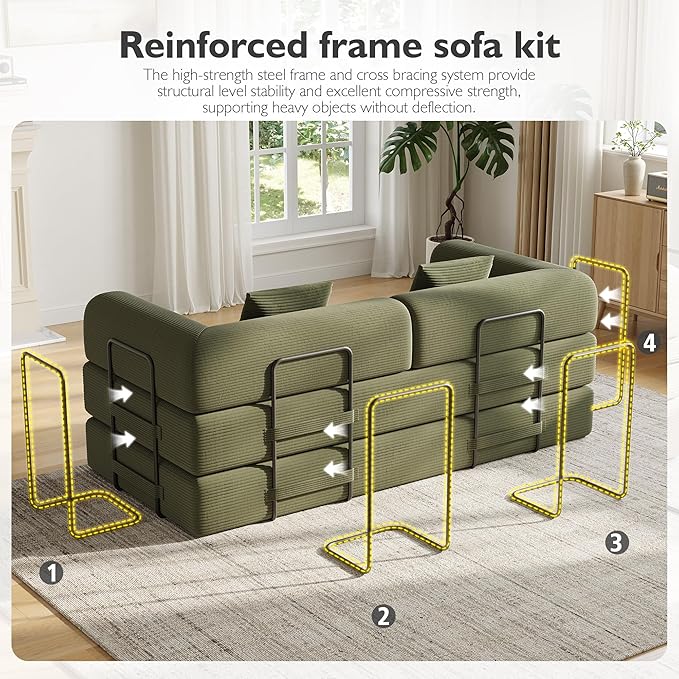79in Convertible Sofa Bed, Corduroy Boneless Couch Bed, Futon Sleeper Sofa Pull Out Bed, Foldable Couch for Living Room Apartment, No Assembly Required