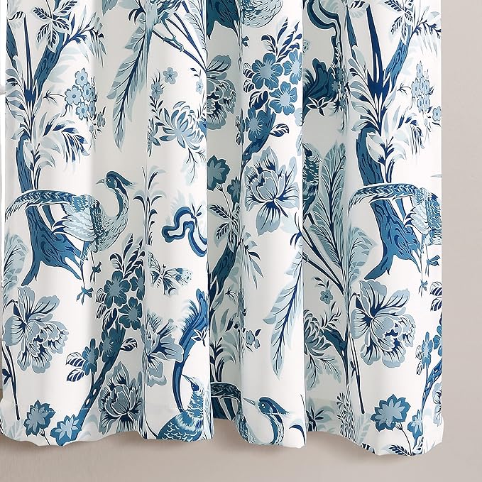 Lush Decor Dolores Light Filtering Window Panels, Pair, 52" W x 63" L, Blue - Floral Curtains for Bedroom - Vintage Curtains - Coquette Room Decor