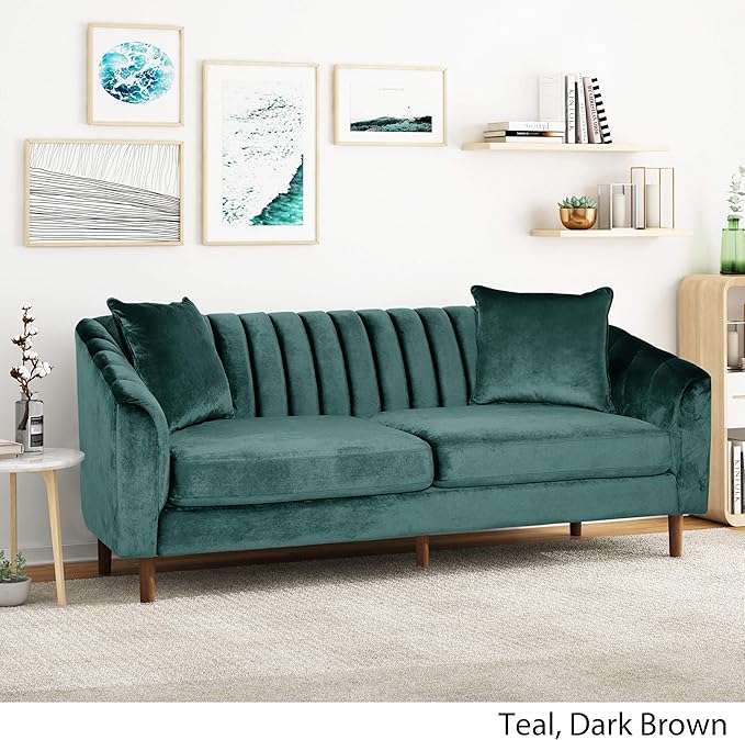 Christopher Knight Home Susan Velvet 3 Seater Sofa, Teal + Dark Brown