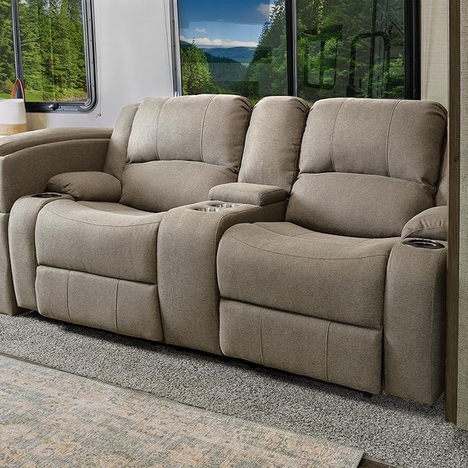 RecPro Charles Powered Double RV Wall Hugger Recliner Sofa | Loveseat | Furniture - Cloth (Oatmeal, 67")