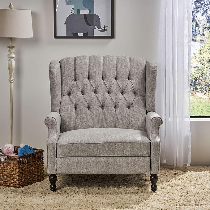 Christopher Knight Home Salome Push Back Recliner, Light Gray, Dark Brown