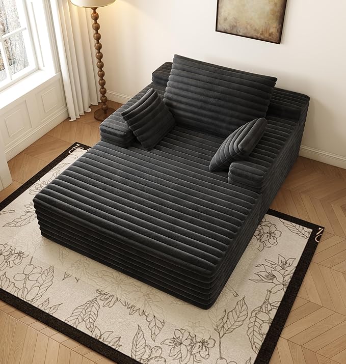 62.6" Oversized Chairs for Living Room Comfy Couches, Boneless Chaise Lounge Chair for Bedroom, Cozy Reading Chair Indoor Cloud Couch Small Sleeper Sofa Bed, No Assembly, Plush Corduroy, Black