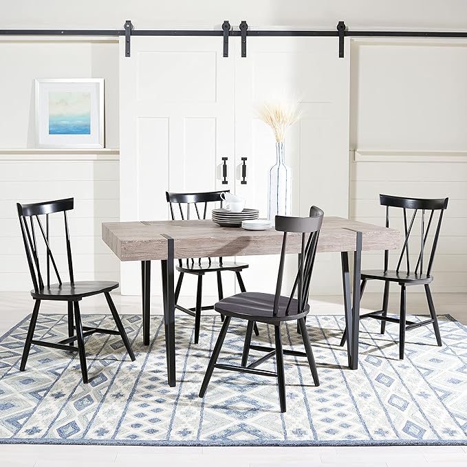 SAFAVIEH Home Collection Alyssa Mid-Century Rustic Industrial Dining Room Table DTB7000C, Grey Oak/Black Legs