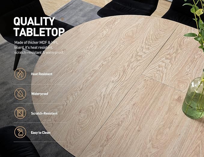 Acanva Extension Oval/Round Dining Table for 6, Expandable Butterfly Leaf & Sturdy Base, Suit for Kitchen, Living Room & Apartment, 51.2”W(+19.7”) x 51.2”D x 30.1”H, Light Oak